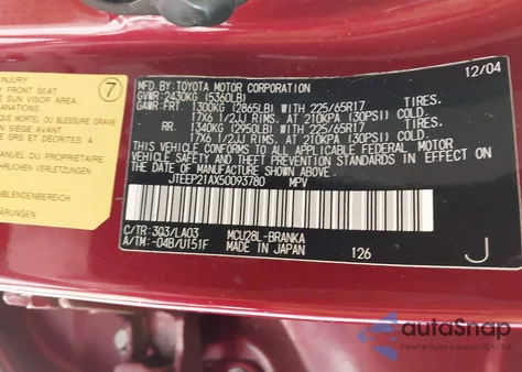 2005 Toyota Highlander Limited V6 z USA, uszkodzony, nr VIN JTEEP21AX50093780